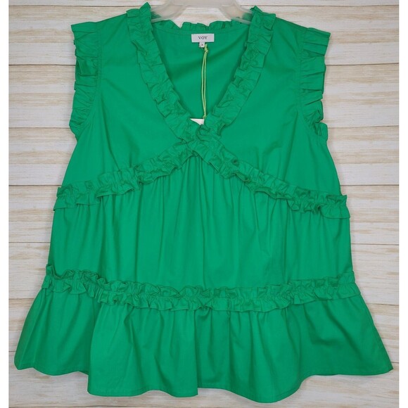 Voy Women's Kelly Green Sleeveless Ruffled Top Size Small NWT - Picture 2 of 8